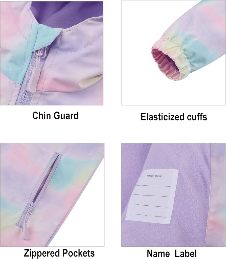 Girls Waterproof Hooded Jackets Fleece Lined Rain Jackets