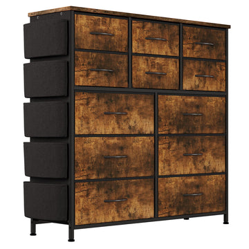 With 12 Drawer, Storage Organizer Unit with Fabric, Sturdy Metal Frame, Wood Tabletop, Easy Pull Handle... (Rustic
