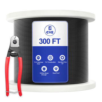 300FT 1/8" Black Stainless Steel Cable for Railing, T316 Stainless Steel Marine Grade Wire Rope for Deck Cable