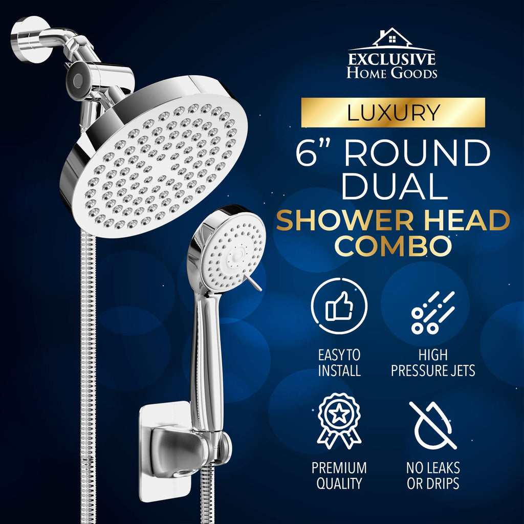 Head With Handheld Combo, 6 Inch High Pressure Rainfall Showerhead With Hand Held 70 Inch Hose for Bath - Adjustable