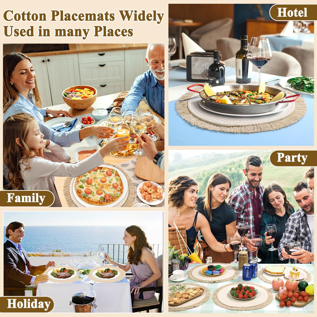 Round Placemats Set of 4 Table Mats 13Inch Washable Cotton Heat Resistant for Dining Table Decor, Farmhouse Thick