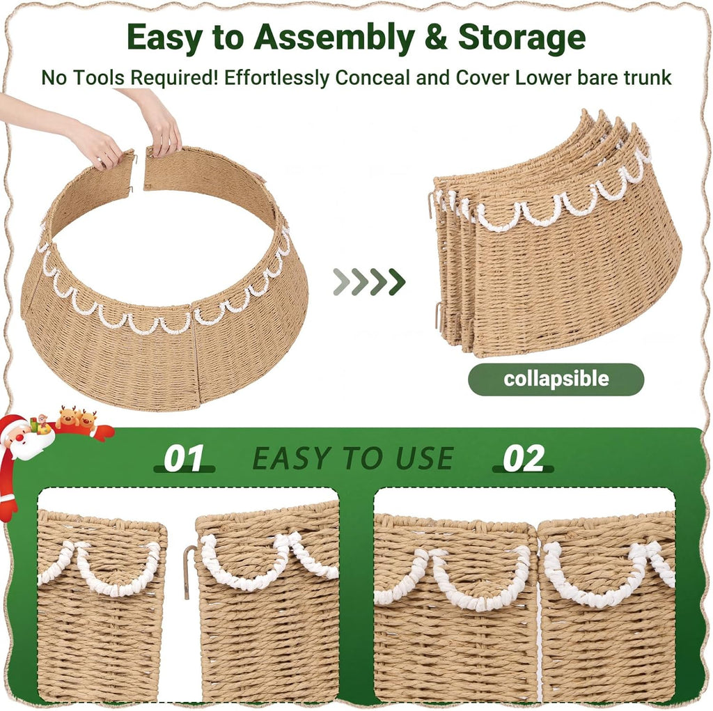 26inch Woven Rattan Scallop Christmas Tree Collar Rustic Tree Ring
