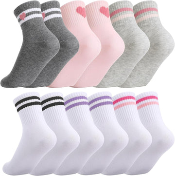 6 Pairs Kids Girls Pink White Crew Athletic Socks Years