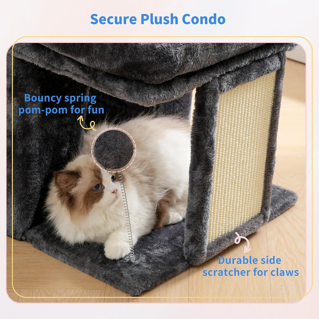Cat Tree, 14" Cat Tower with Large Cat Bed & Condo