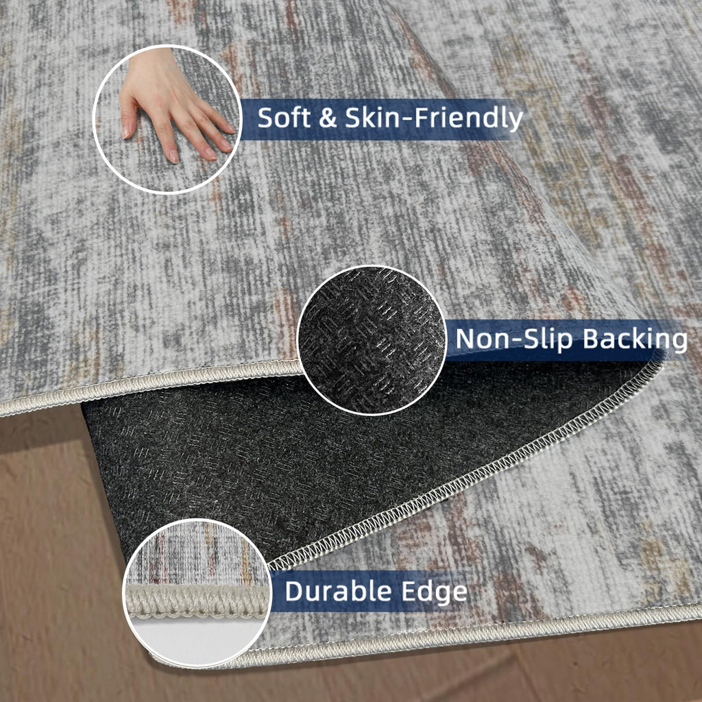 2.5x10 Washable Runner Rugs, 10 ft Runner Rug s, Ultra-Thin Abstract Long Stain Resistant Rug Runner, Non-Slip Backing