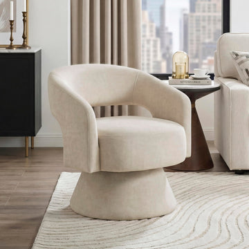 Swivel Accent Chair, Modern Velvet Round Barrel Chair, Taupe