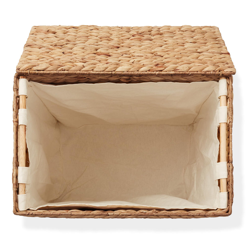 Large Laundry Hamper with Lid and Removable Liner Bag - Cinnamon, Woven Water Hyacinth Rectangular Laundry Basket