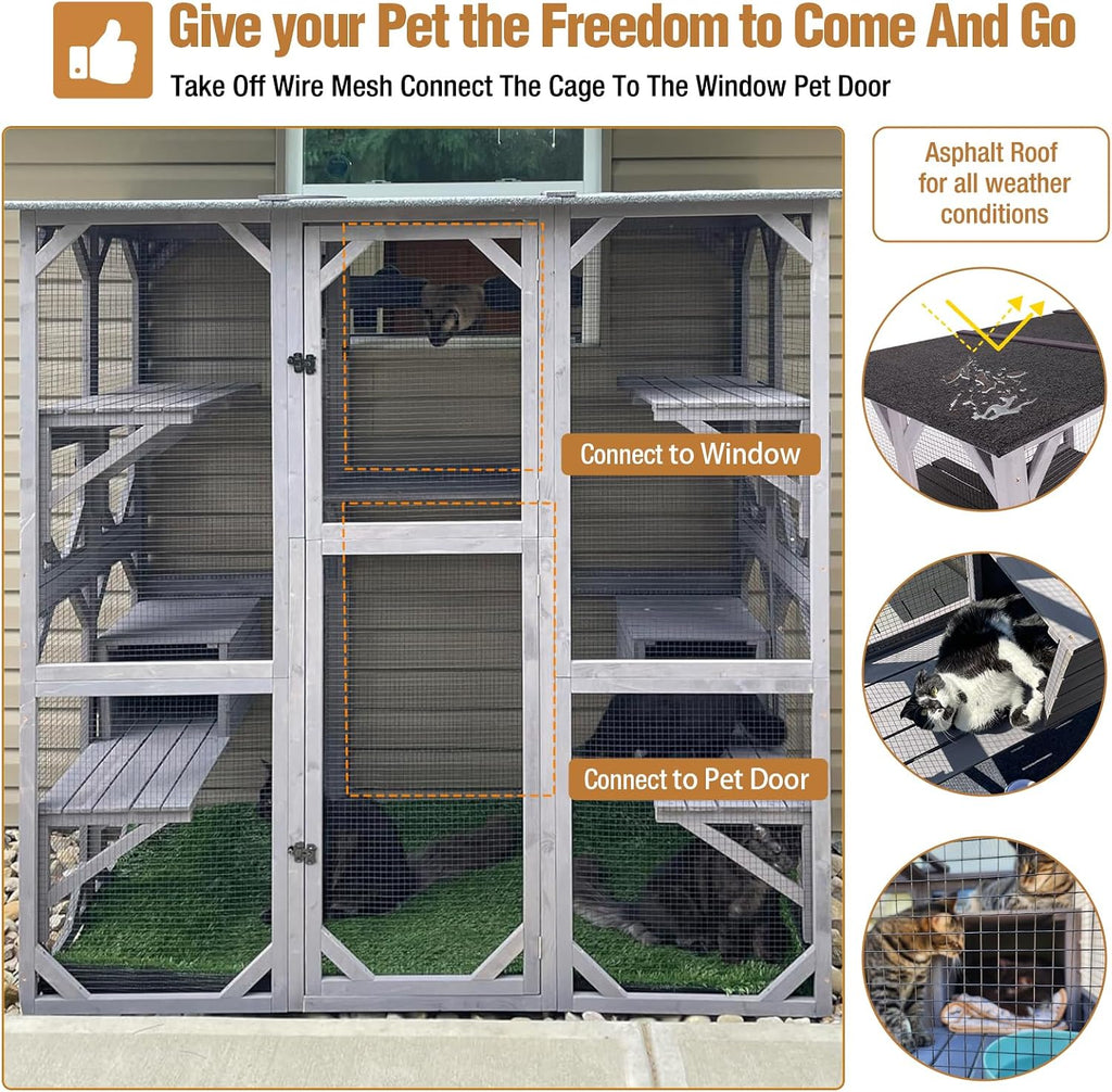 Large Catio Outdoor Cat Enclosure, 5-Tier Cat Playpen with Window Access, Extra Large, Grey