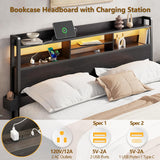 Full Bed Frame with Wood Headboard, Metal Platform Bed Frame Full with 2 Storage Drawers and Shelf