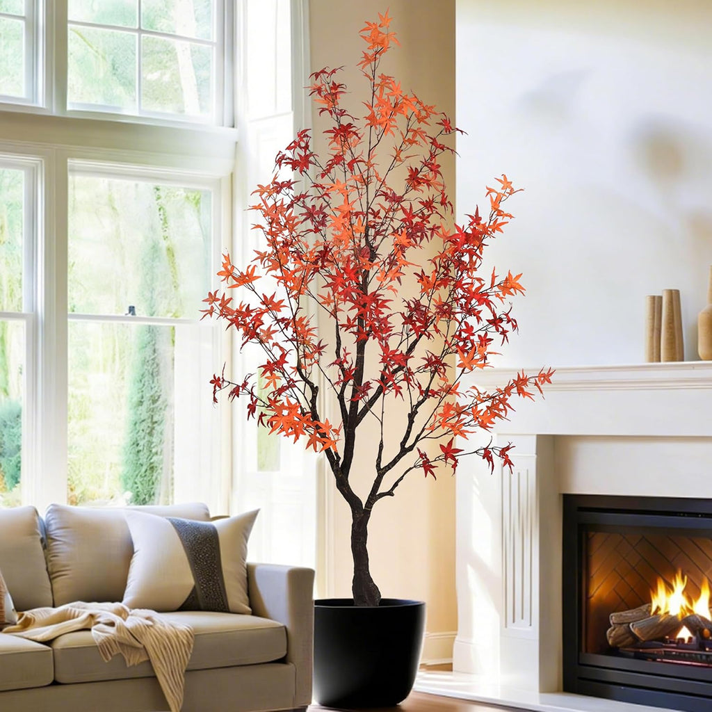 6.3ft Tall Artificial Maple Tree, Faux Maple Plant with Thick Trunk & Realistic Leaves, Potted Fake Tree for Indoor