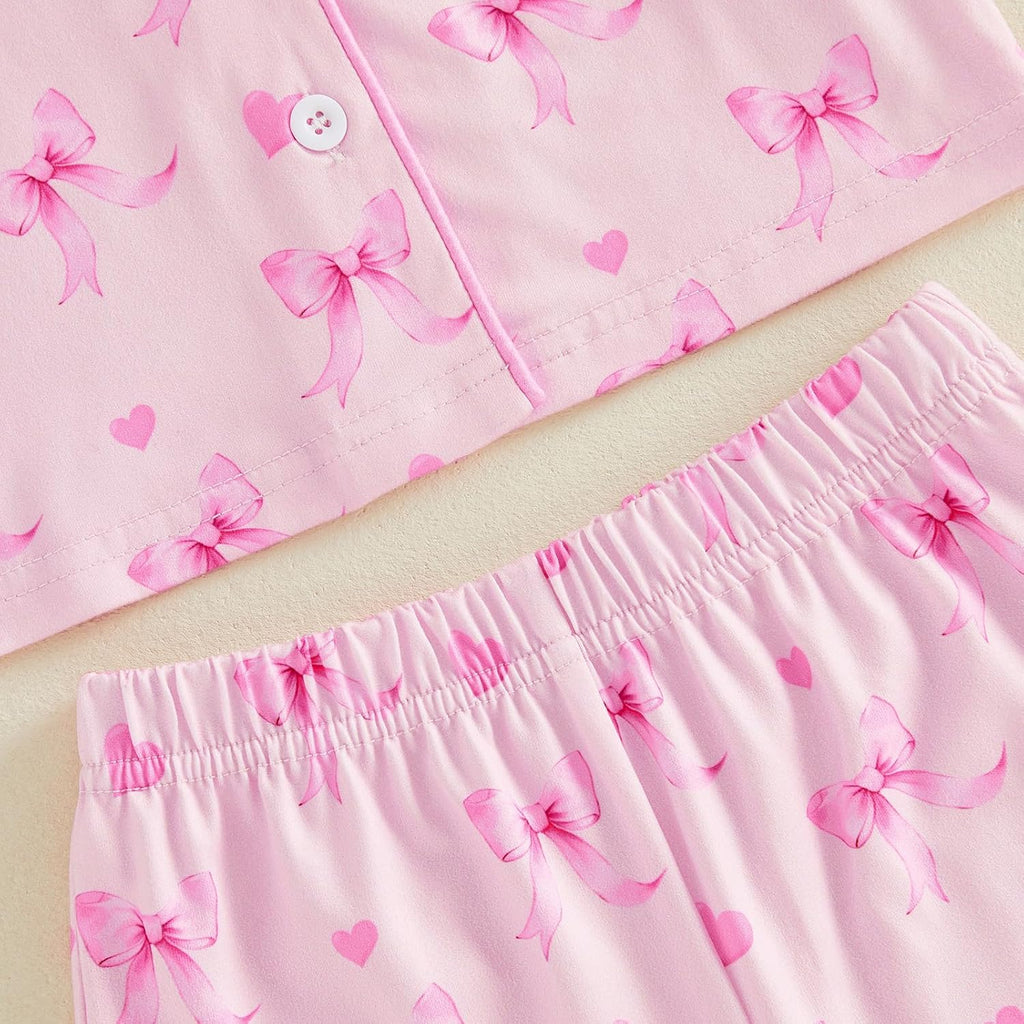 Toddler Baby Girl Pajamas Set Summer Floral Short Sleeve Button Down Shirt Top and Shorts 2pcs Pjs Sets Sleepwear