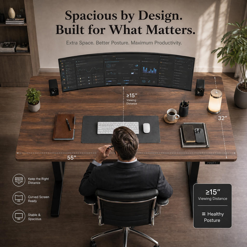 55x32 Large Electric Standing Desk, Height Adjustable Computer Desk with 2 Memory Presets, 31.5" Deep Desktop Sit