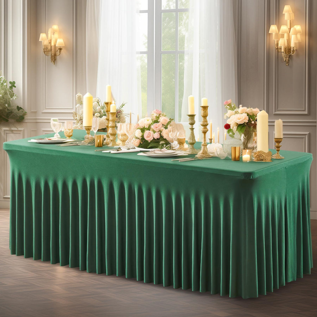 2 Packs Green Spandex Table Clothes for 4 Foot Rectangle Table, Spandex Table Covers 4FT Stretch Table Skirts Wrinkle