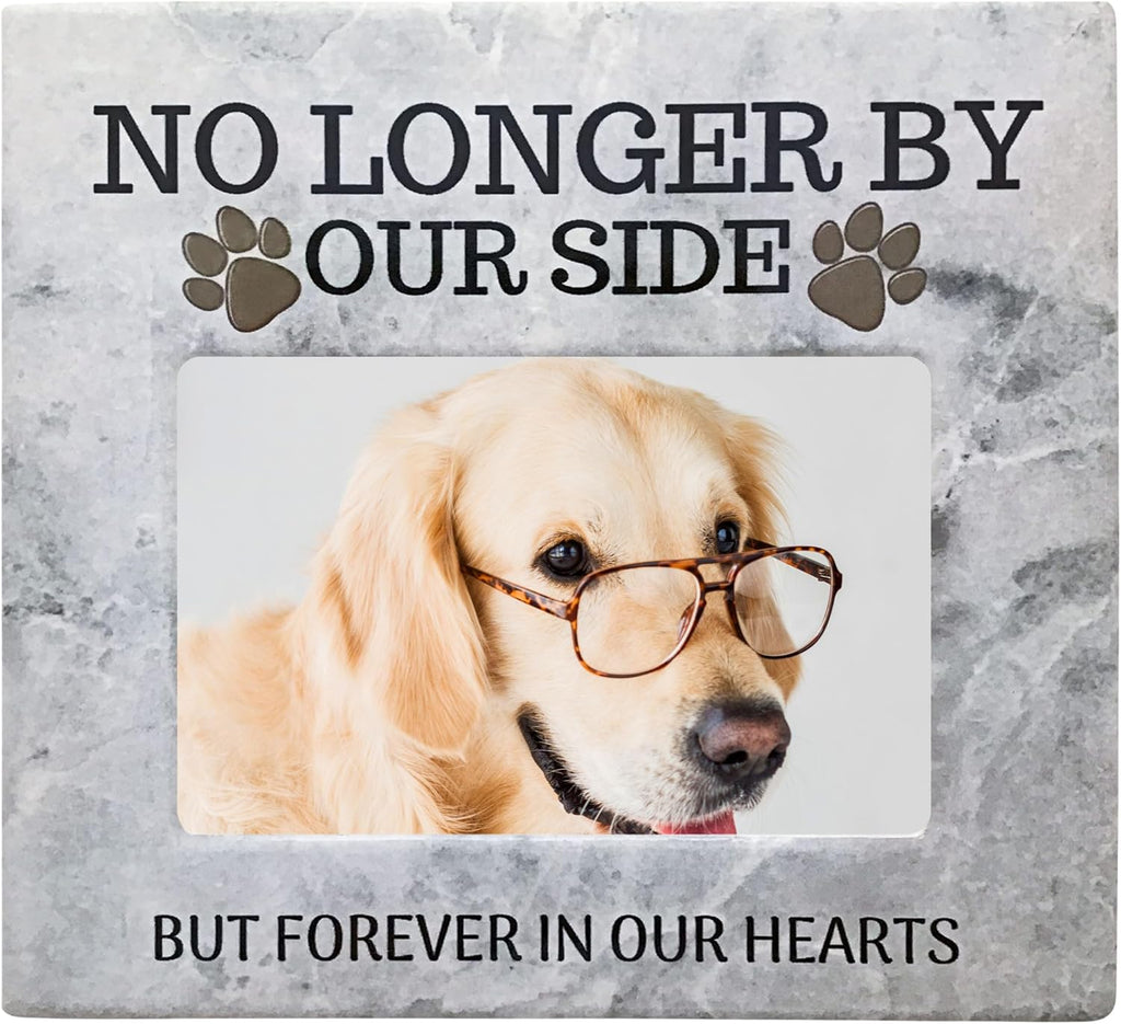 Dog Memorial Picture Frame - "No Longer By Our Side, Forever in Our Hearts" - Pet Loss Sympathy Gift for Dog or Cat