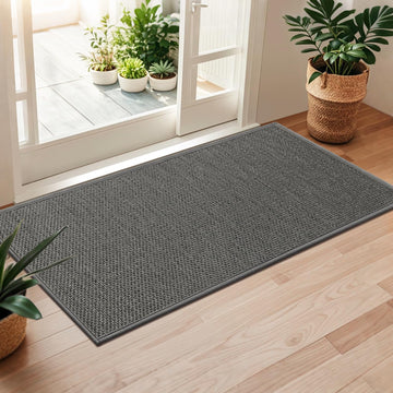 Door Mat 24"x47", Non Slip Washable Indoor Door Mat, Grey