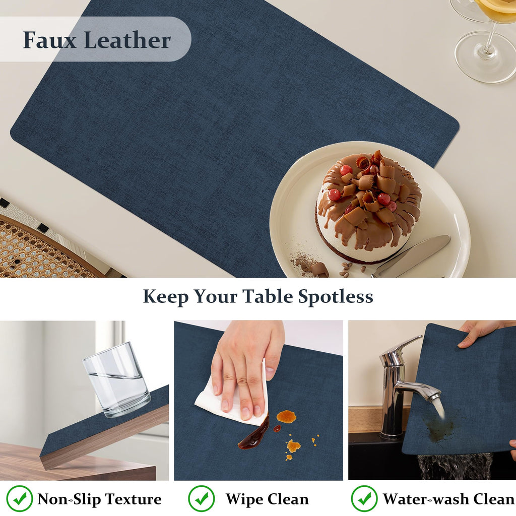 Faux Leather PU Placemats Set of 6 (Dark Blue,11.8" x 17")