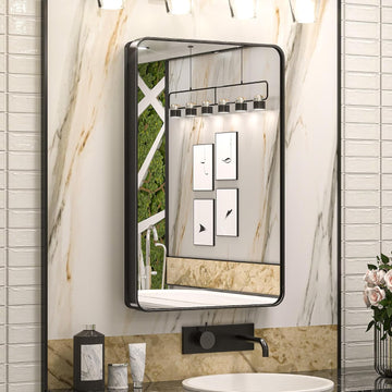 20"x32" Recessed Medicine Cabinet with Mirror, Black Framed | Stepless Adjustable Shelves, Surface Mount/in Wall