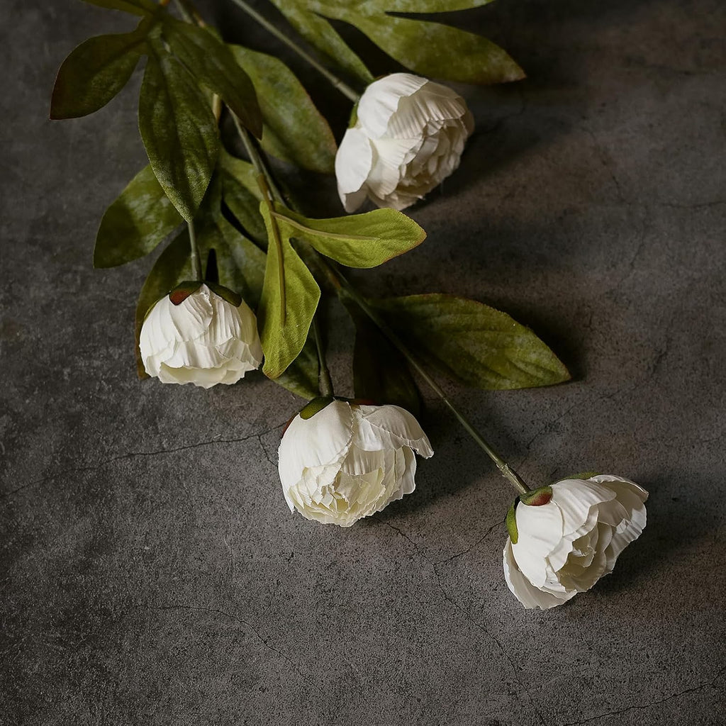 27" Faux Silk Peony Artificial Flowers Stems for Vase (Cream) - Set of 6