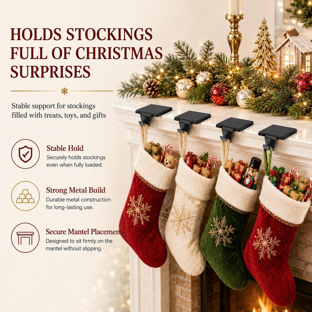 Christmas Stocking Holders for Mantle Set of 6, Heavy Duty Stocking Hangers Stocking Hook Christmas Ornaments for