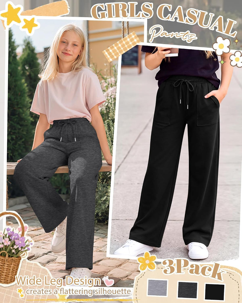 3 Pack Girls Wide Leg Lightweight Pants