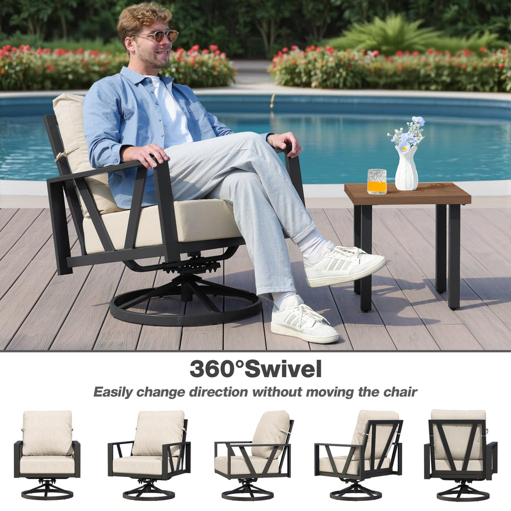 Patio Swivel Rocking Chairs Set of 2 with 6 Inch Cushion, Beige