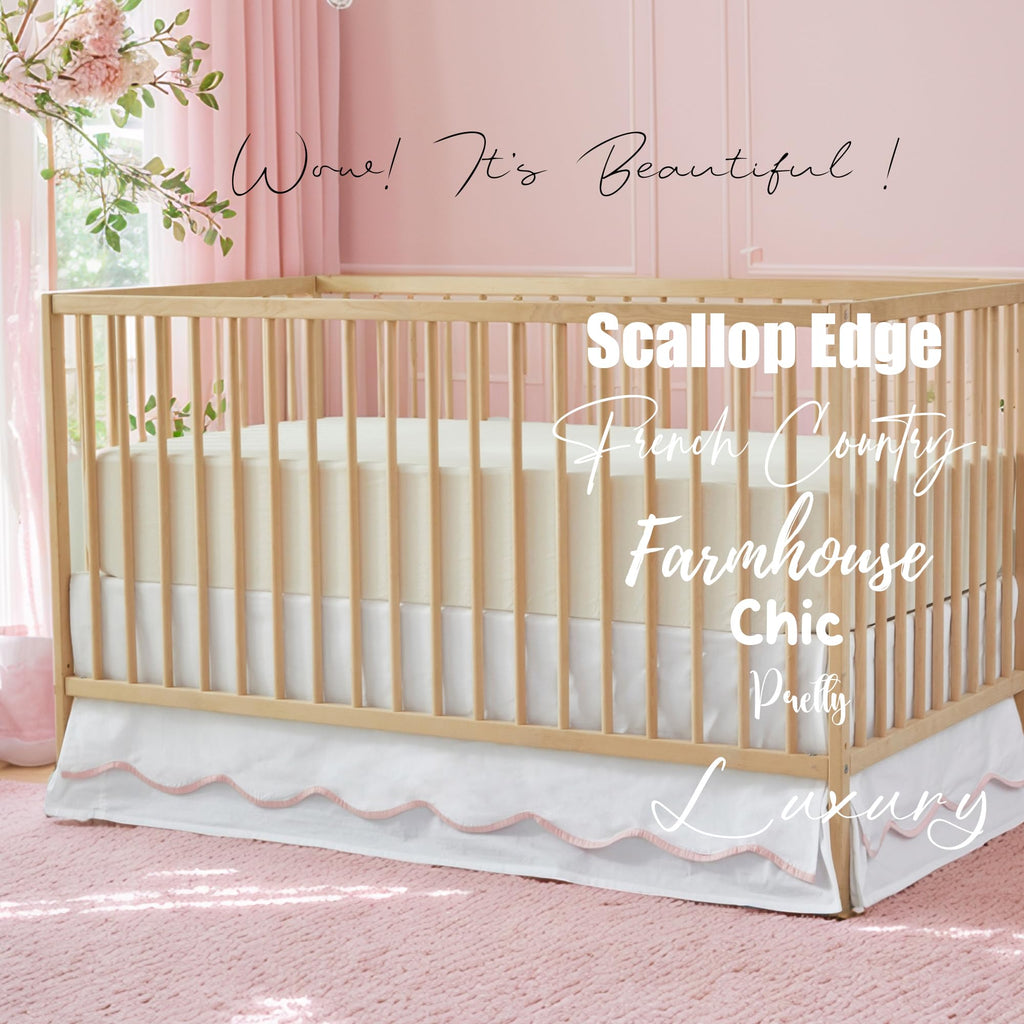 Scallop Edge Cotton Crib Skirt Toddler Bedskirt Baby Nursery Crib Bed Skirt Double Layer Boho Bohemian Neutral Solid