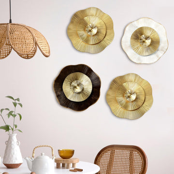4 Pcs 12 Inch Gold Metal Wall Decor Flower Wall Plates Decor