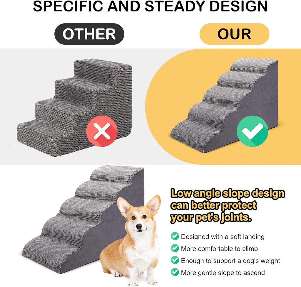 Dog Stairs for Bed and Couch, Non-Slip 5-Step Pet Stairs, 24" High Sofa Foam Dog Ramp - Best for Small Pets, Dogs