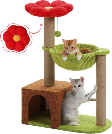 35" Flower Cat Tree for Kittens with Hammock & Sisal Posts, Brown