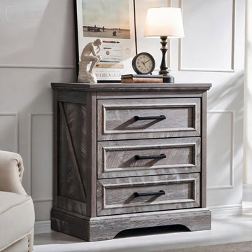22" Farmhouse 3 Drawer Dresser, Grey