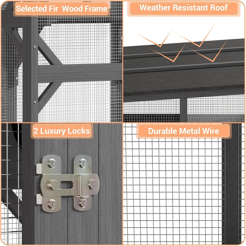 70'' Outdoor Cat Enclosure, Walk-in Catio with 4 Jumping Platforms & 2 Napping Houses, Swing Hammock, Cat House Indoor