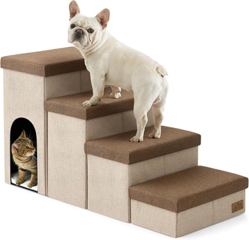 Dog Stairs with Storage, 22.6" H Dog Steps with Condo, 4-Step