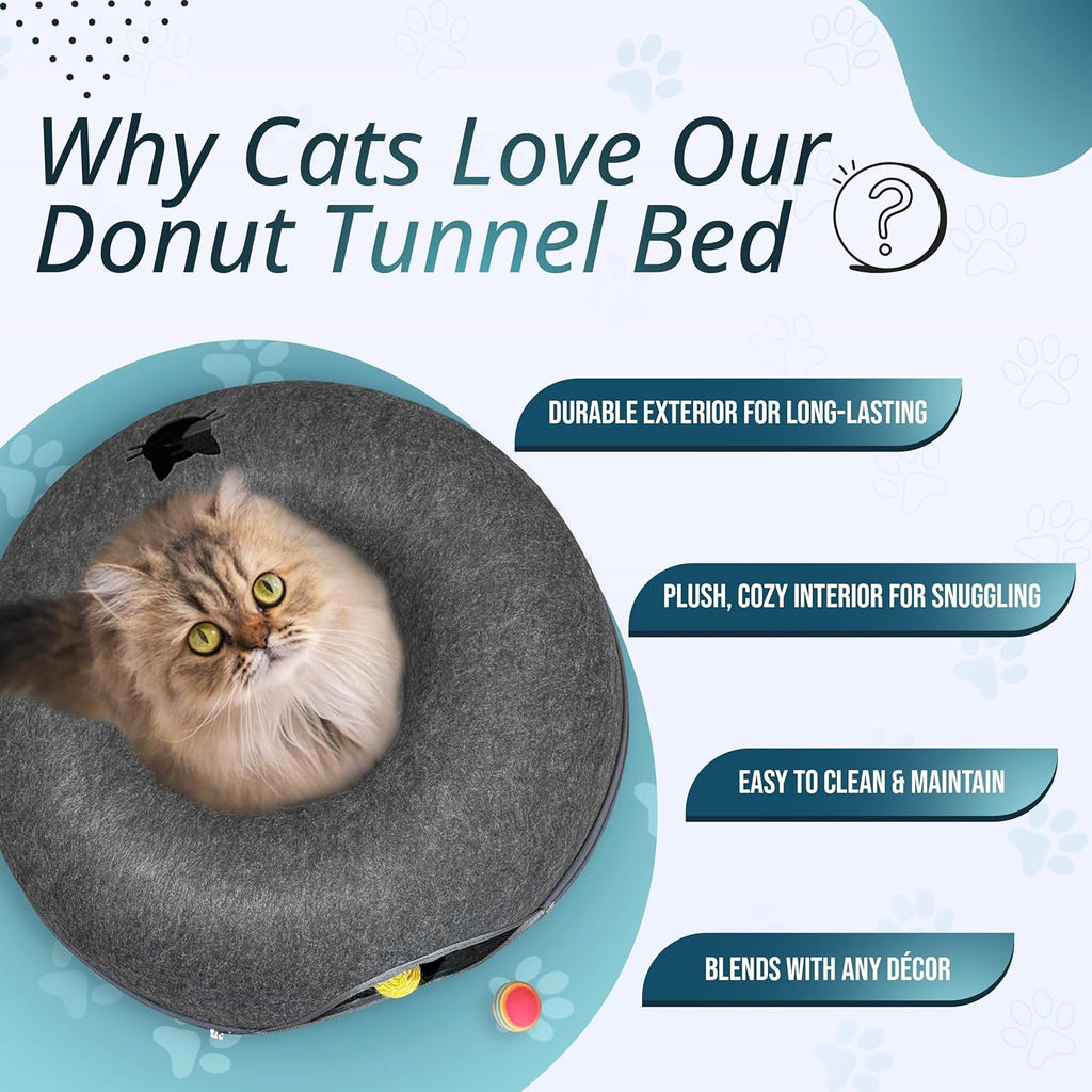 Peekaboo Cat Cave Large Cat Bed, Donut Scratcher Cat Bed for Indoor Cats