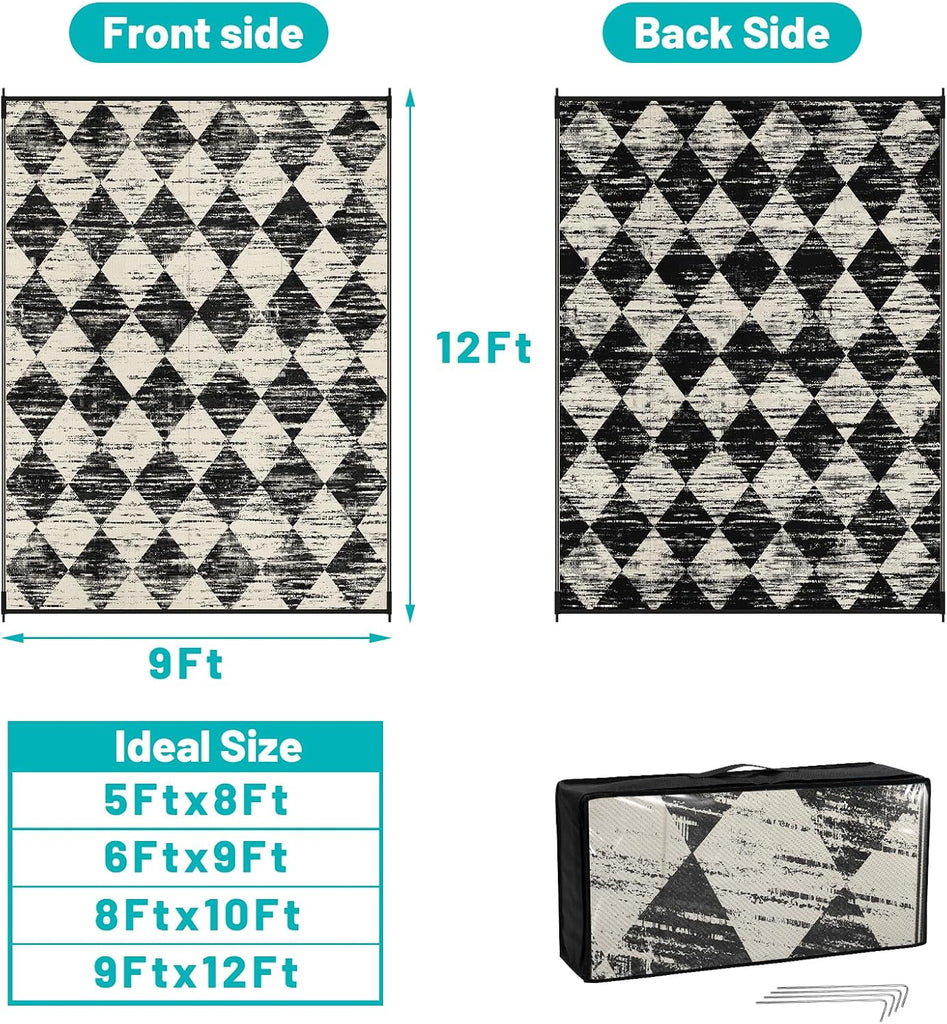 Outdoor Rug Waterproof, Checkered Reversible Plastic Patio Rug