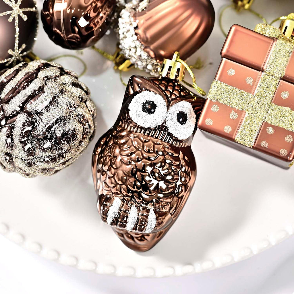 Christmas Ball Ornaments Set, 2.36 Inches Brown Gold Copper Assorted Xmas Tree Ball Ornaments, Shatterproof - Set of 38