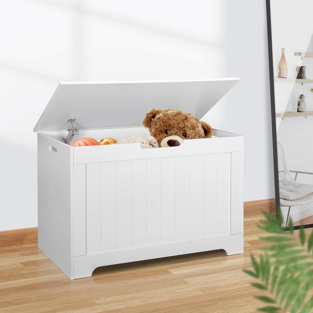 30 inches Kids Wooden Toy Chest Storage Space with 2 Safety Hinge Modern Decorative Toys Bench Box Bedroom Living