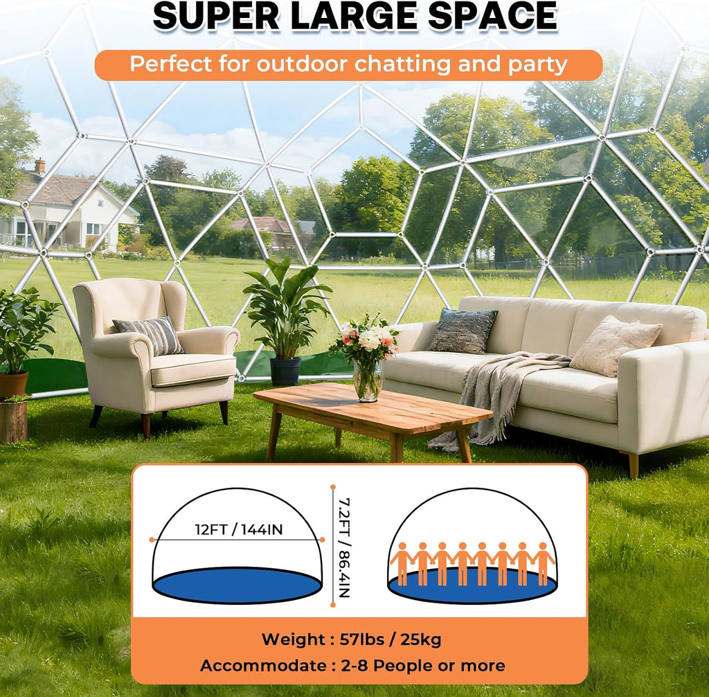 12 x 7.2 FT Garden Dome Tent, Outdoor TPU Greenhouse for 4-8 Person, Greenhouse Garden Tent with Window, Waterproof