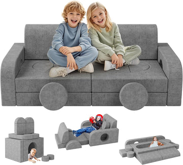Piece Modular Kids Play Couch, Convertible Sofa, Grey