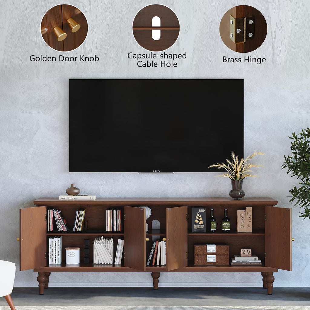 67" Mid Century Modern TV Stand with Window Design,Wood Entertainment Center with Open Shelf,Up to 70" Media TV for