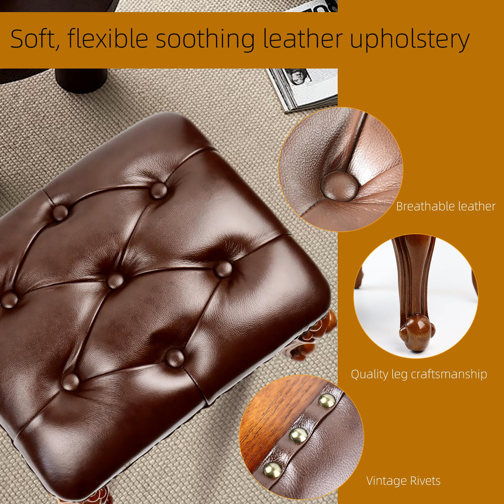 Leather Foot Stool Ottoman Foot Rest, Small Vintage Footstool