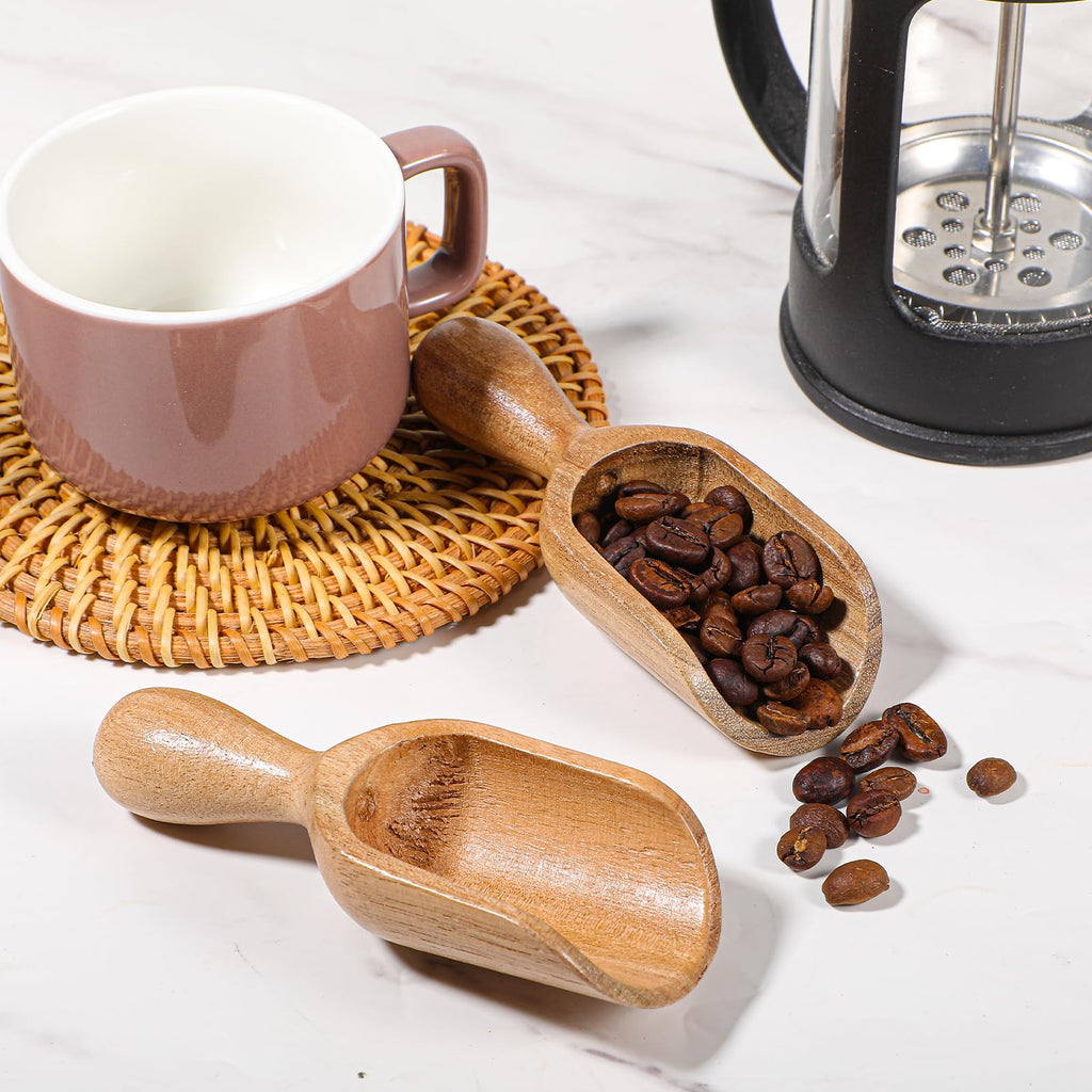 2 PCS Mini Wooden Scoops for Canisters & Jars, Acacia Wood Scoops