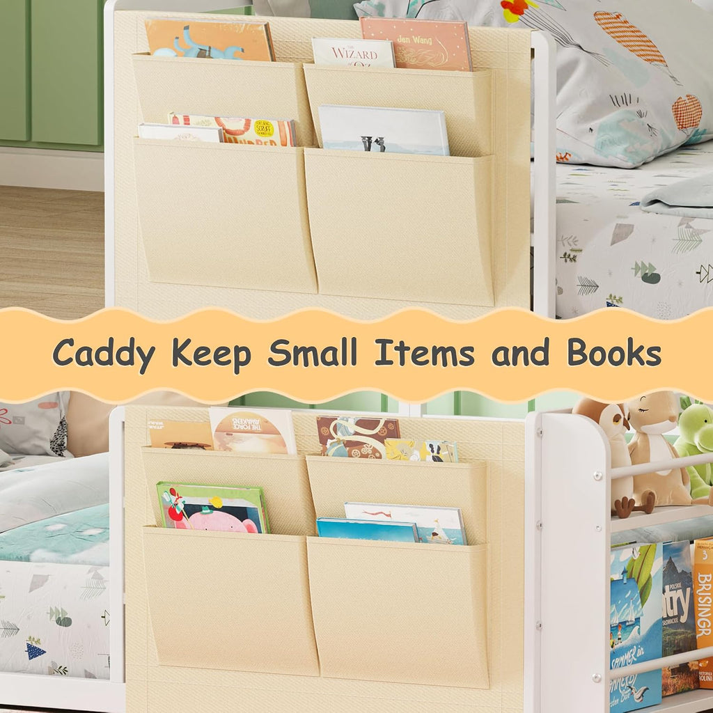 Montessori Floor Bed with Bookshelf & Storage Caddy