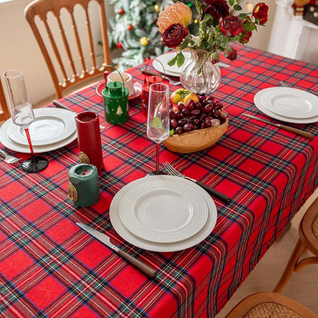 Christmas Checkered Tablecloth, Red Tartan Plaid Table Cloths, Washable Square Winter Table Cover