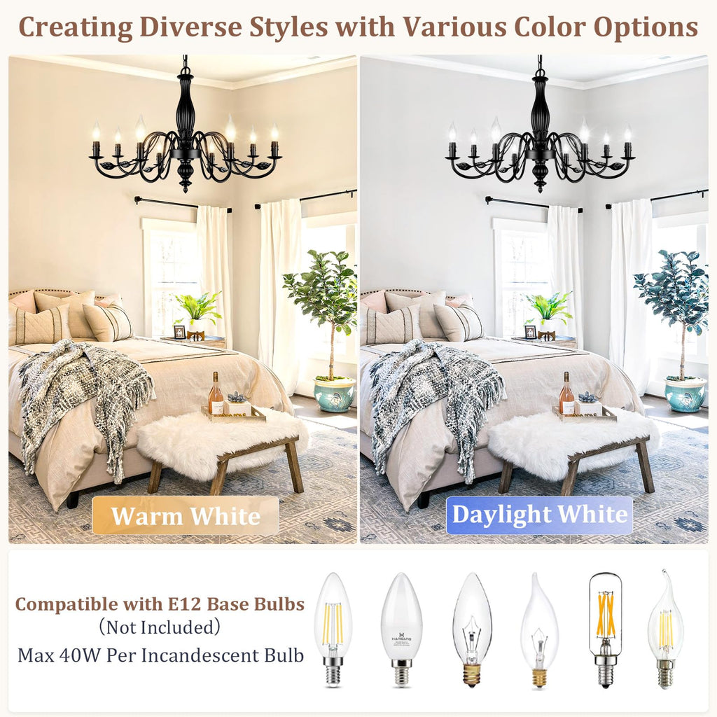 Large Black Farmhouse Chandelier, 29" 8-Light Light Fixture