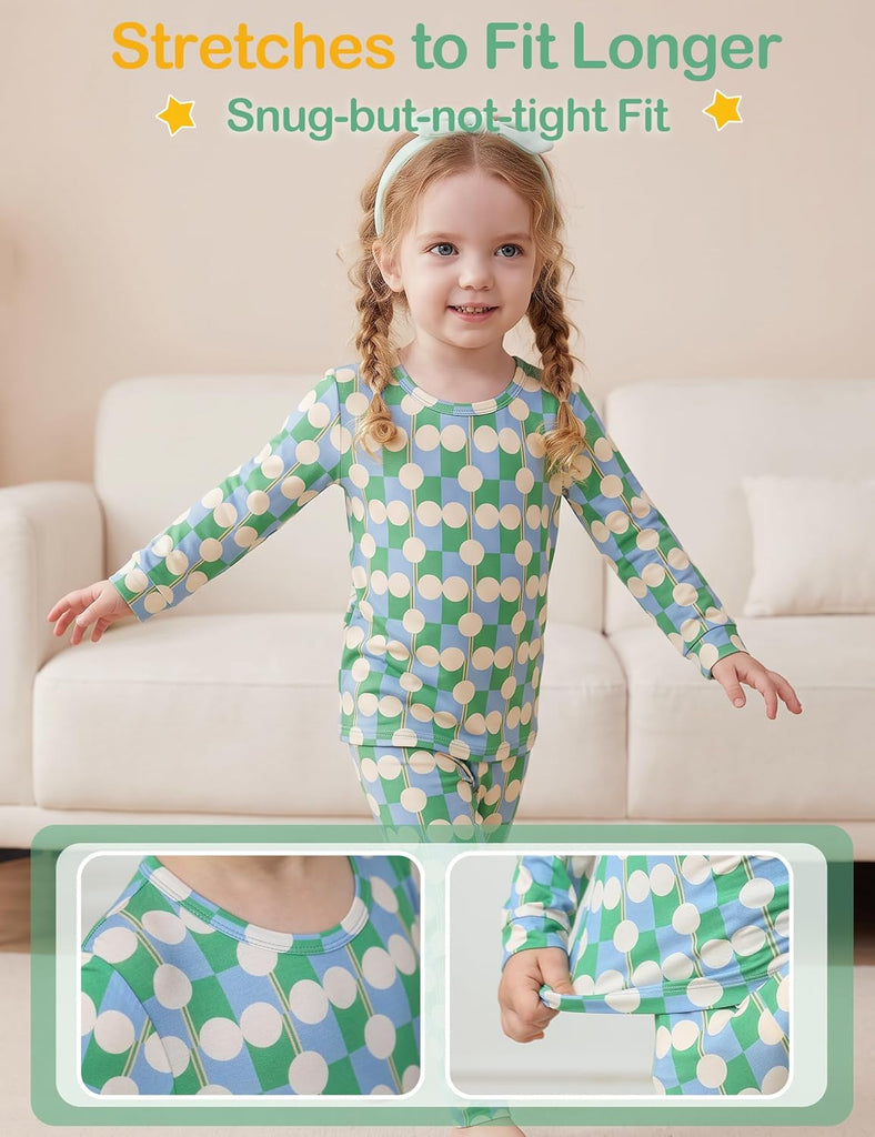Bamboo Viscose Toddler Pajamas, 4 Piece Pjs for Kids Boys