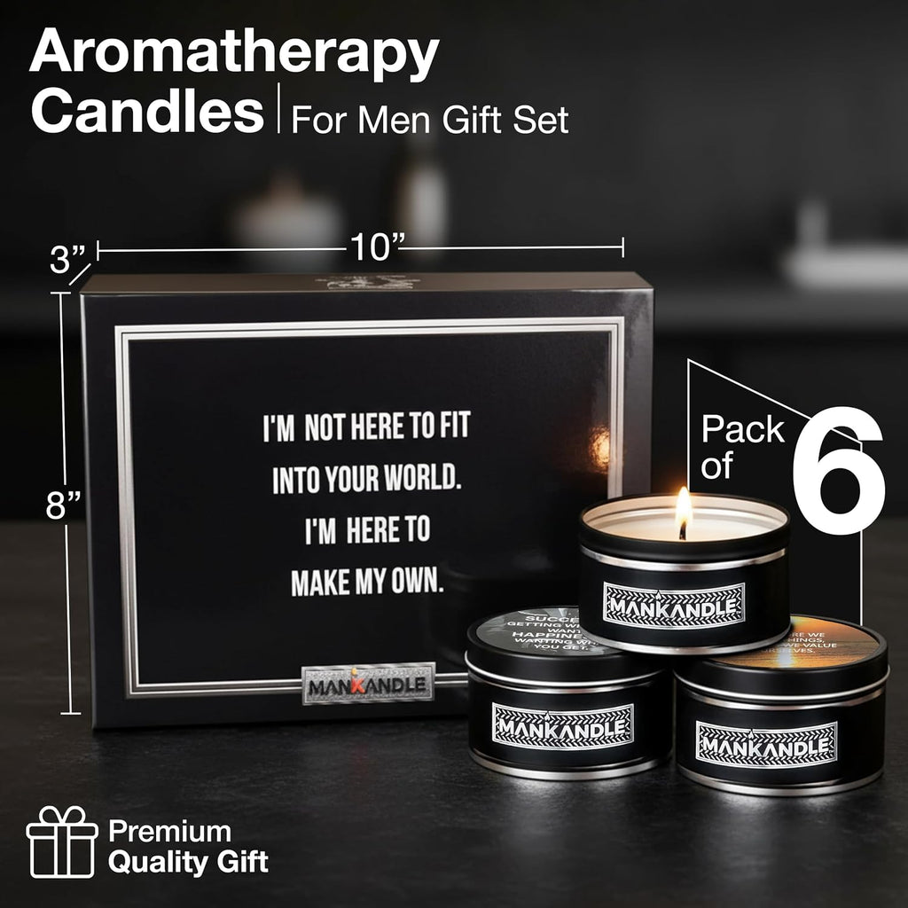 Premium Scented Candles Gift Set for Men | 6-Pack Soy Wax Candles with Relaxing Masculine Scents | Inspirational