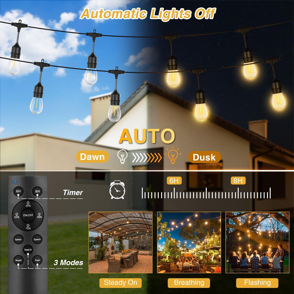 Solar String Lights Outdoor Waterproof Edison String Lights