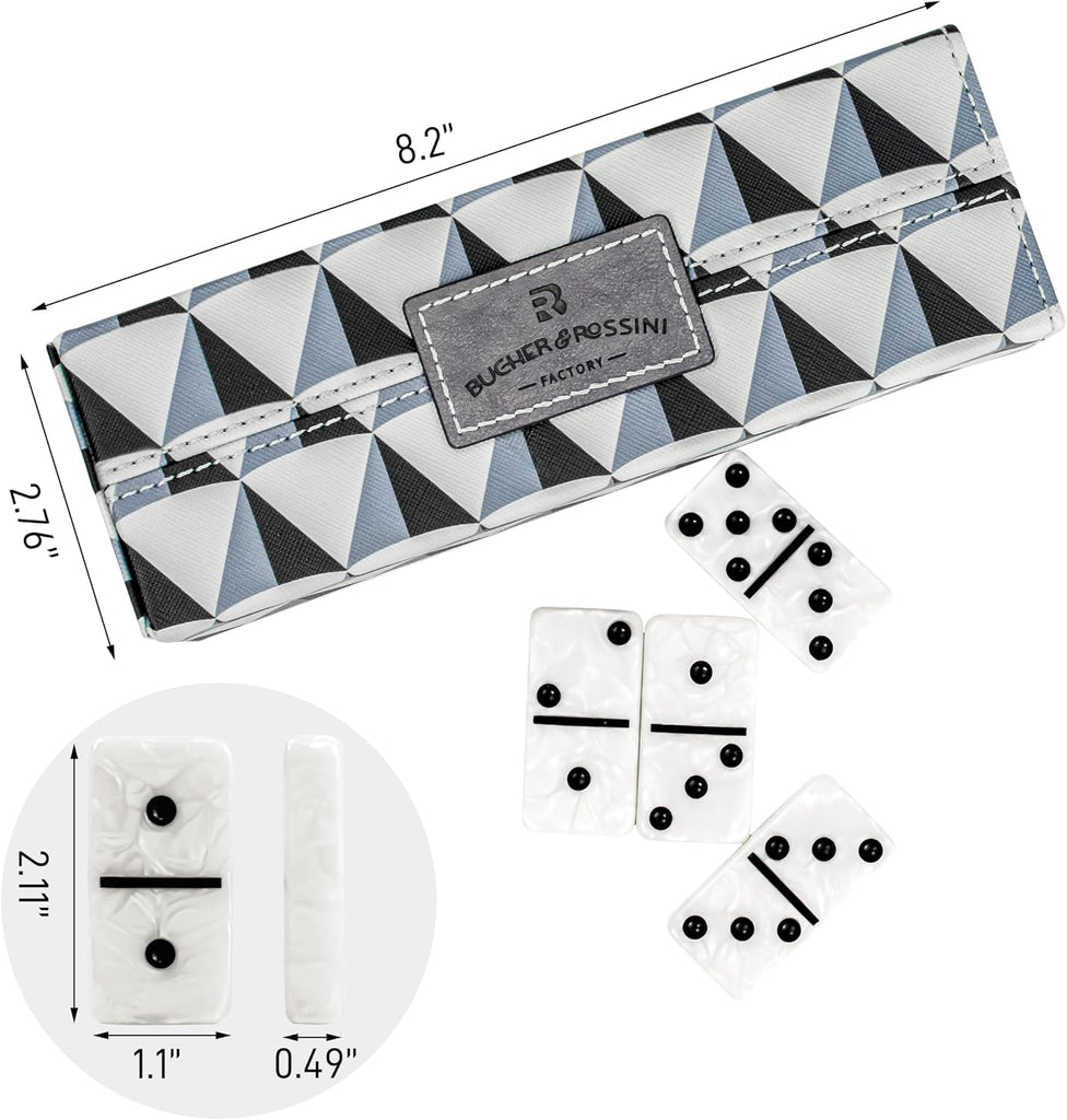 Dominos Set for Adults, Double 6 Domino Set, 28 Jumbo Marbleized White Tiles, Dominoes Set for Adults and Kids