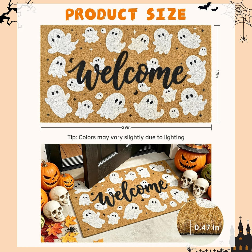 Halloween Welcome Mat Spooky Non-Slip Front Door Mat, 17x29 in | Faux Coir, Rubber Backing, Shed & Fade Resistant