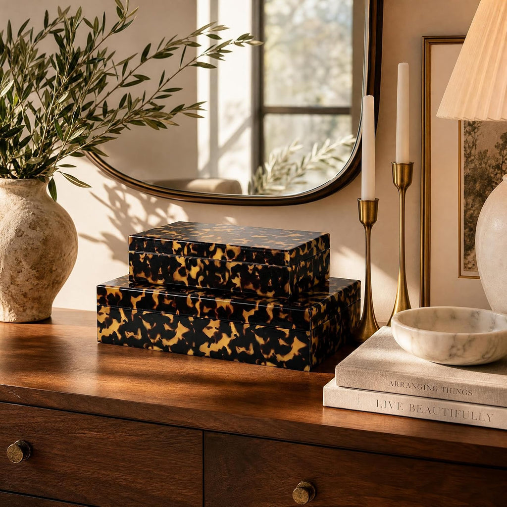 Decorative Storage Boxes Tortoise Shell Organizer Boxes - Set of 2